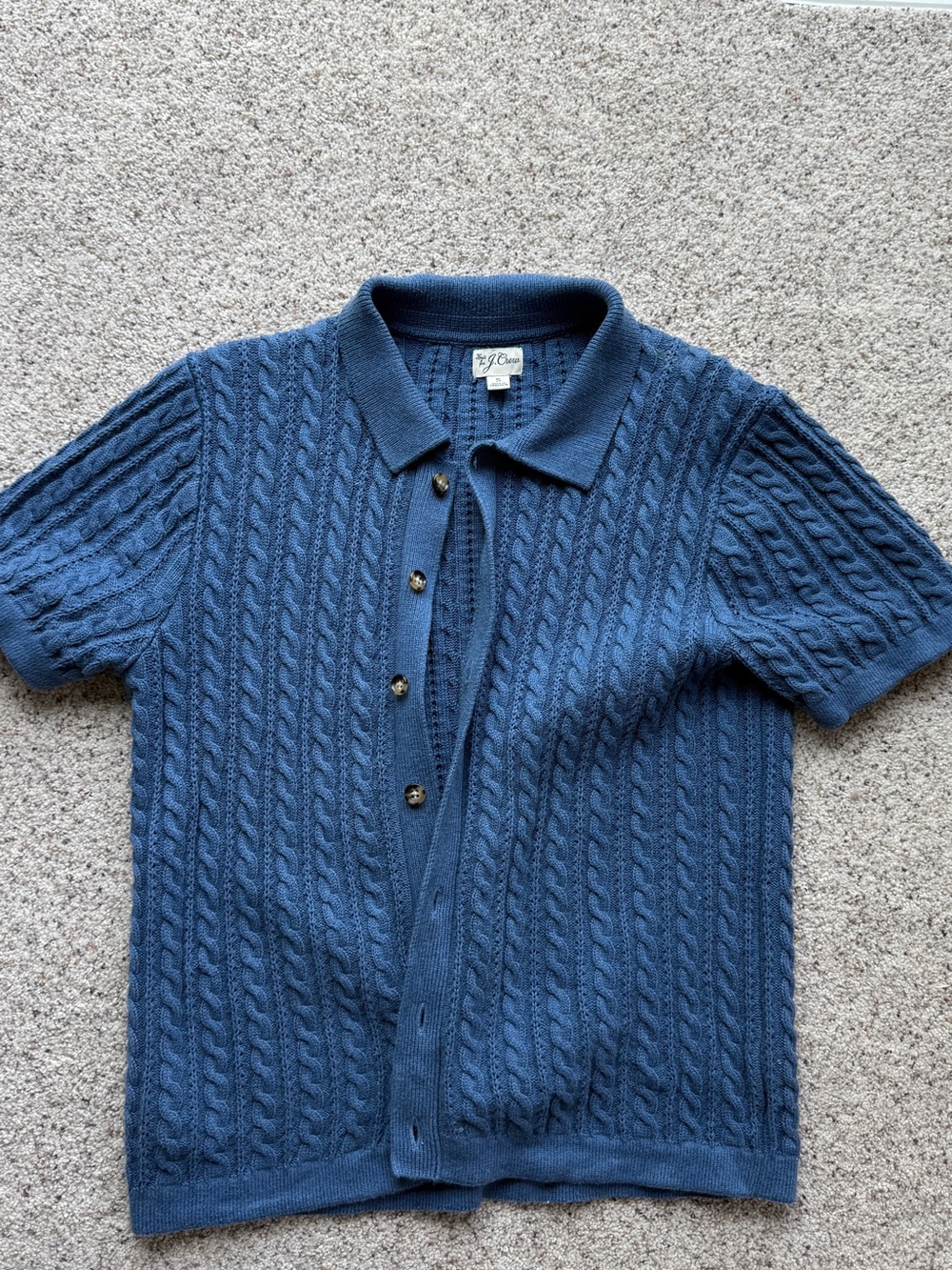 J. Crew Light Blue Cable-Knit Short Sleeve Cardigan